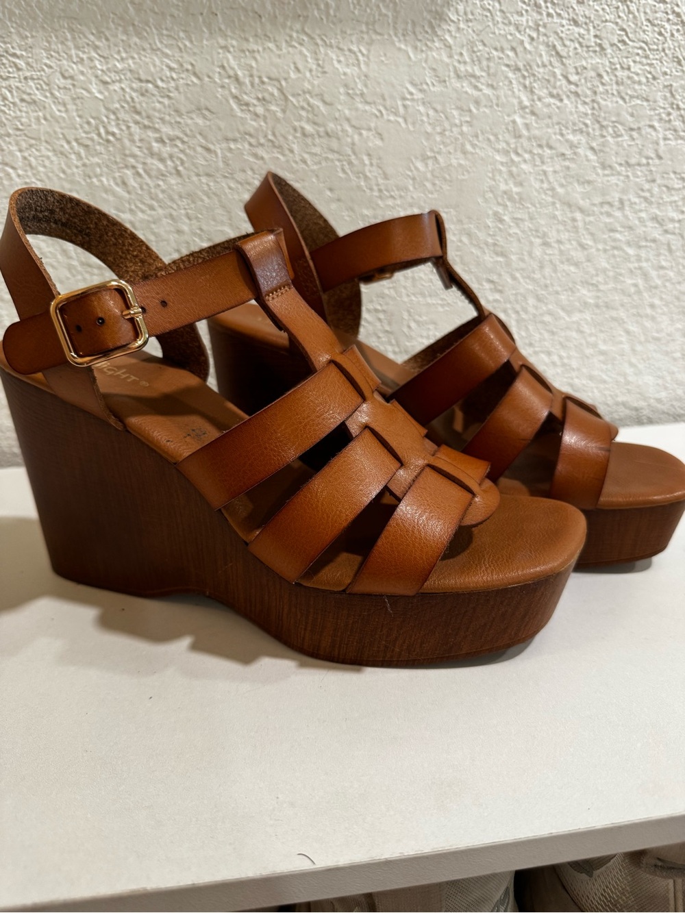 Limelight Tan Strappy Wedge Sandals